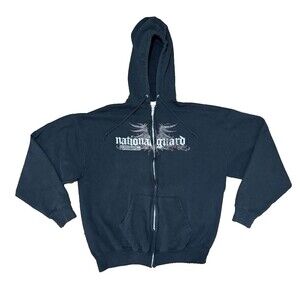Y2K National Guard Grunge Full Zip Edgy Wings Graphic Hoodie XL